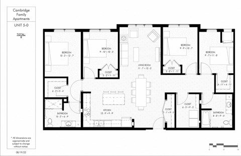Floor plan for 4 beds, 2 baths, 1465 sqft